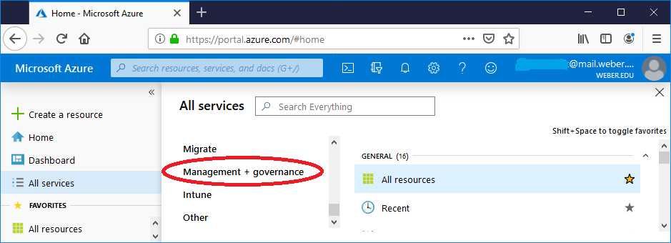 screenshot showing to click in management + governance