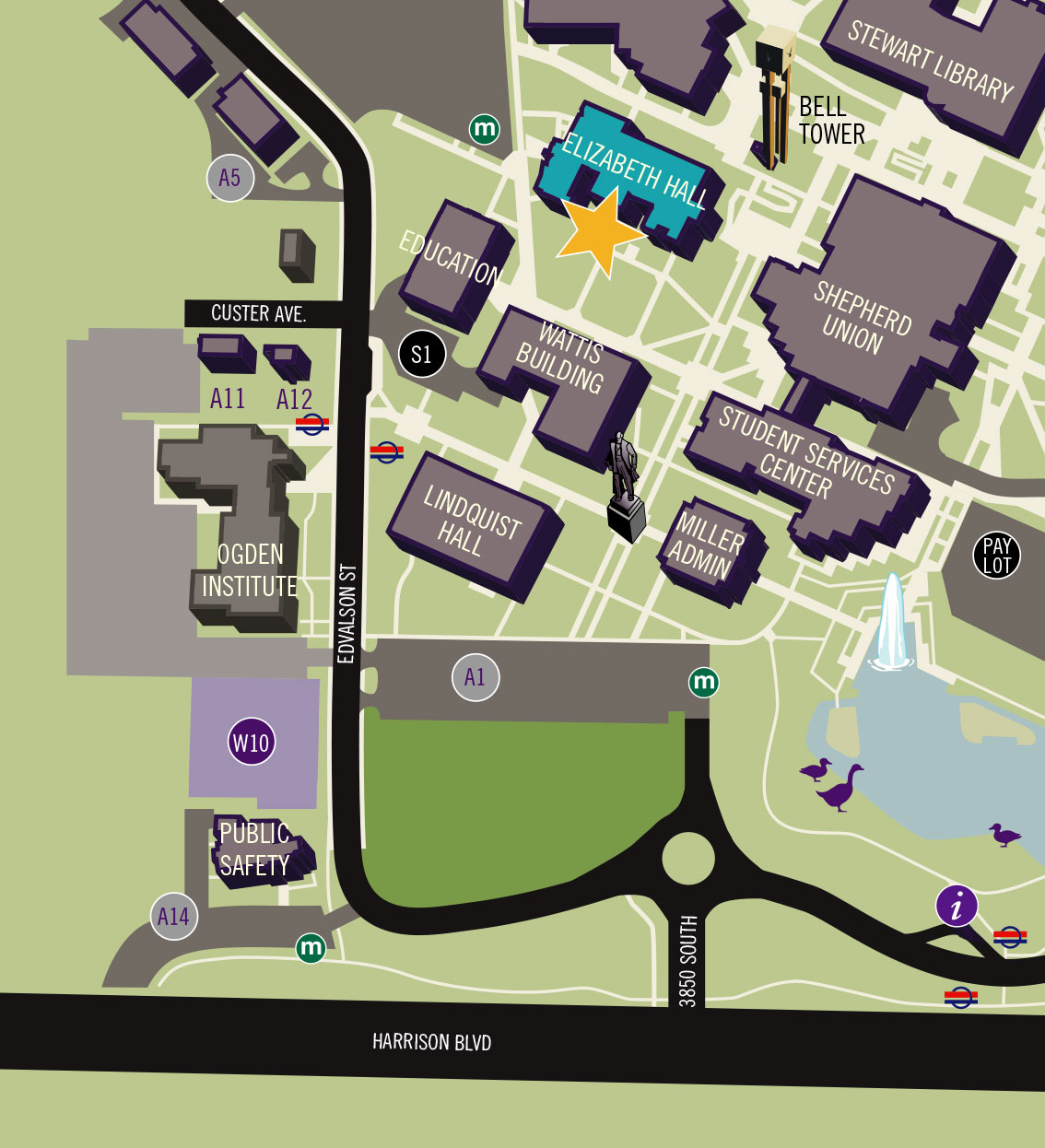 campus map showing location of Elizabeth Hall