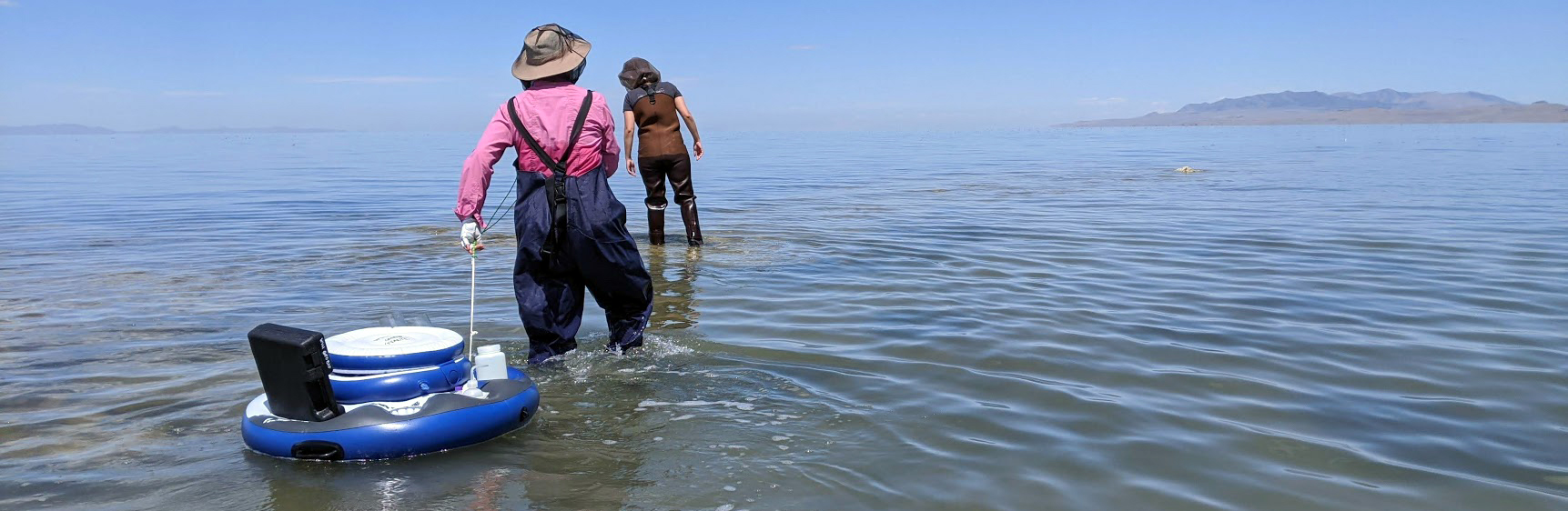 Students wading into Great Salt Lake