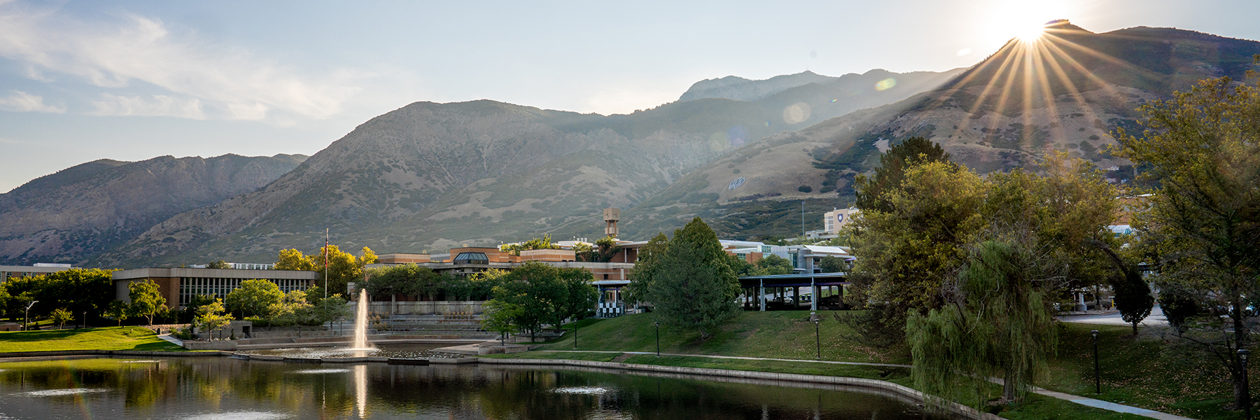Campus at sunrise, overlooking the pond