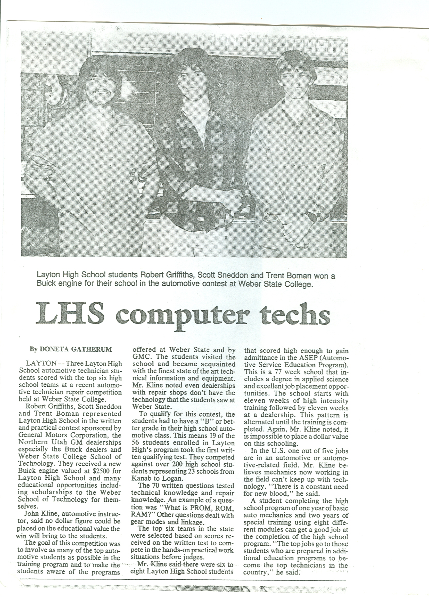 LHS computer techs newspaper article