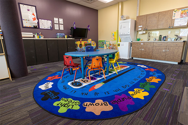 Indoor table and chairs in child care center