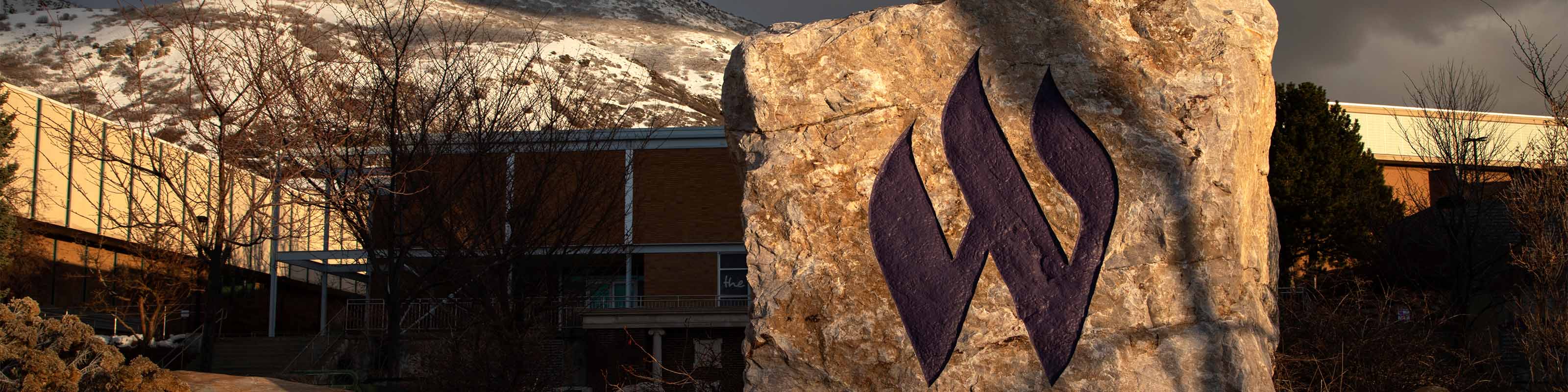 WSU rock with flaming W shield on it.
