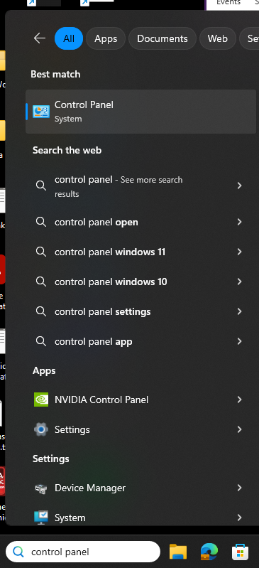 win 11 control panel