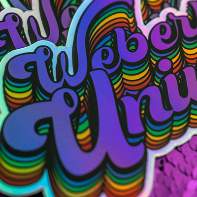 Weber State sticker with rainbow colors