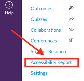 the accessibility report link above course settings in a Canvas course