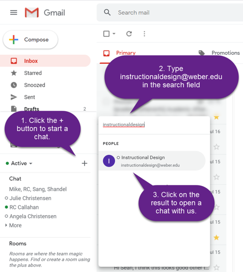 search for instructional design in Google Chat's search box