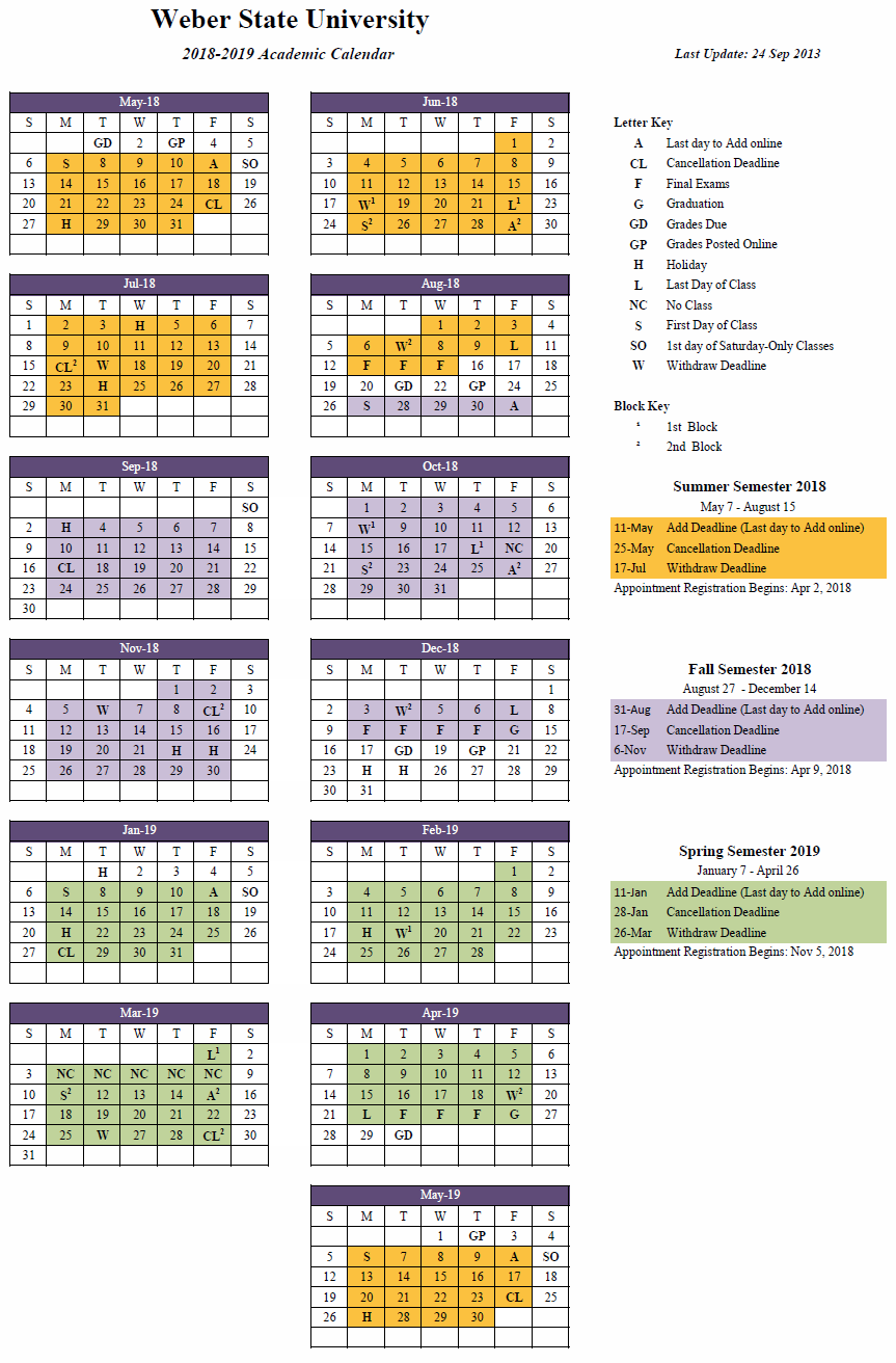 2018-19 Academic Calendar