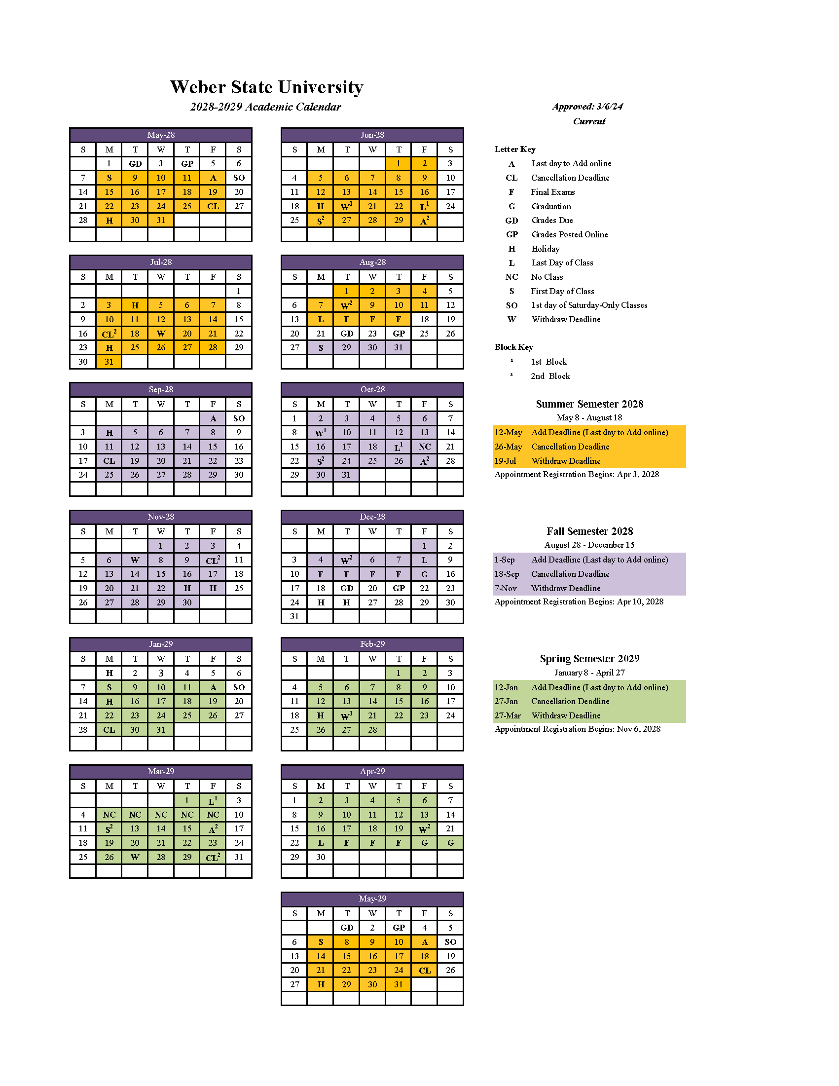2028-29 Academic Calendar