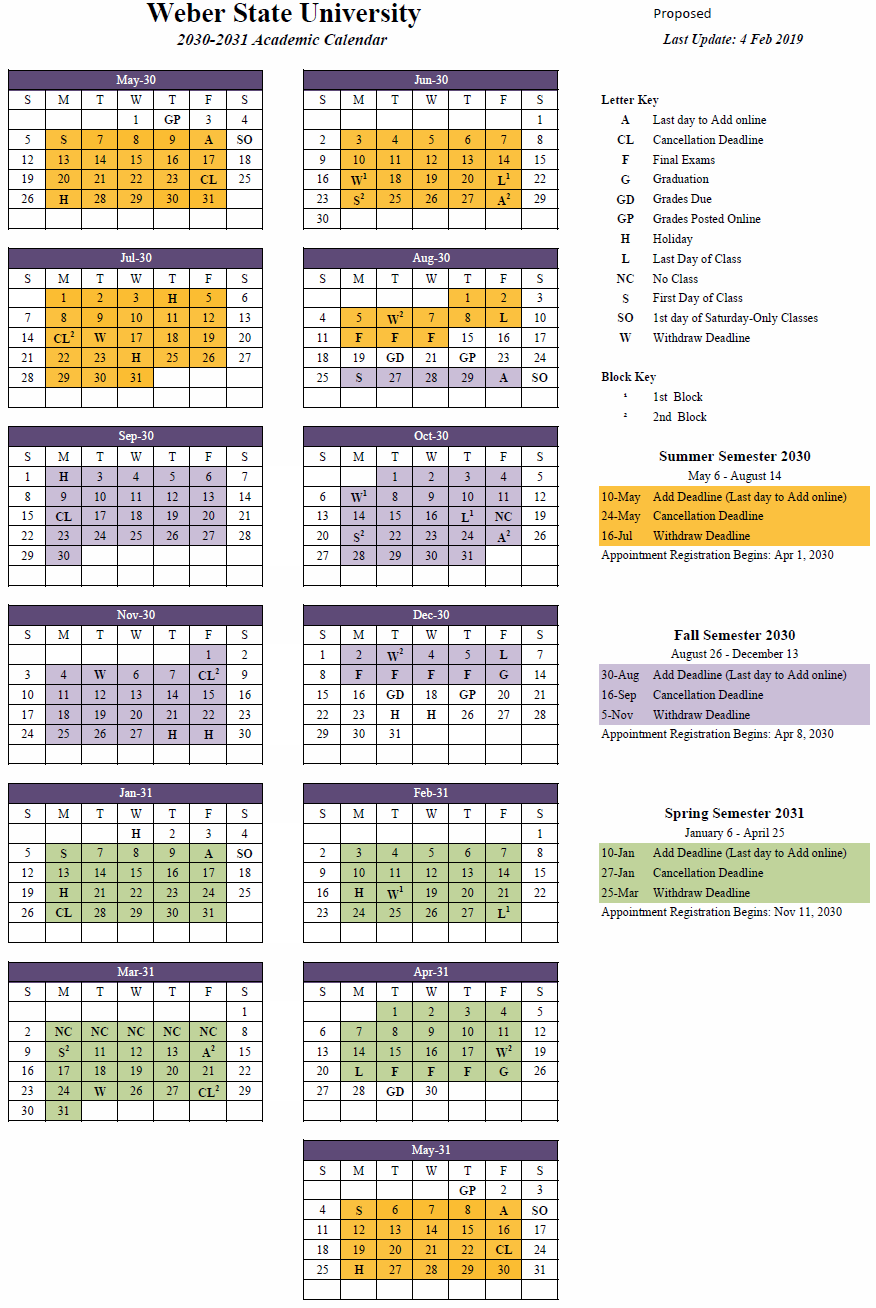 2030-31 Academic Calendar