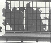 "December 25, 1942," black and white image of many figures seen in silhouette behind traditional japanese screen.