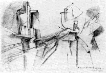 Figure 6: Marcel Duchamp, The King and Queen Traversed by Swift Nudes, 1912, pencil on paper.