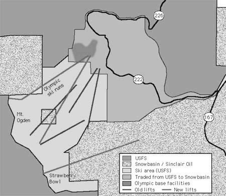 Map of federal land exchange which benefits Earl Holding.