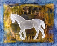 "H is for the Hindered Horse," Mixed Media Painting, 27" x 33" 