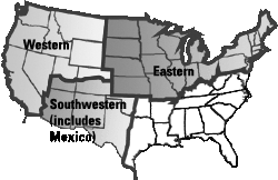 Map of the US showing the three regions.