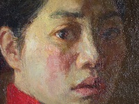 Painting, detail, "Girl with Red Sweater," 1999, 55 cm x 155 cm