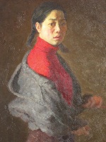 Painting, detail, "Girl with Red Sweater," 1999, 55 cm x 155 cm
