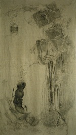Cascade; 70" x 42"; crayon on linen; 2003