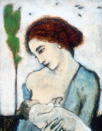 Mother and Child with Sparrow, 1999, oil on paper, 19" x 15" 