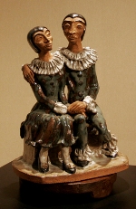Pierrot y Colombina, 1989, stoneware clay, 20” x 16”